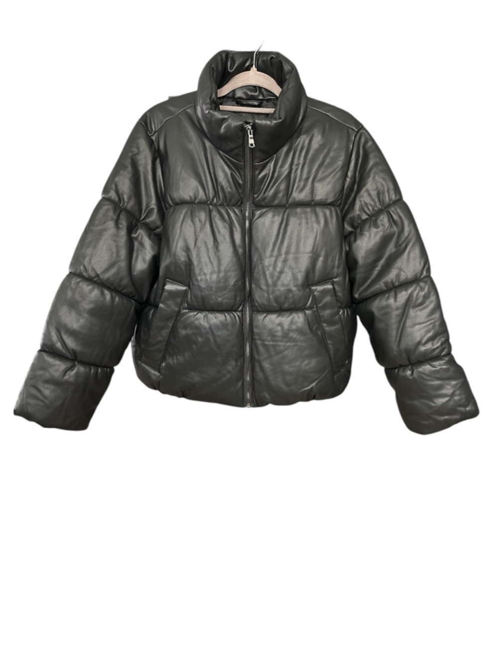 Banana Republic Black Vegan Leather Puffer Jacket Size Large